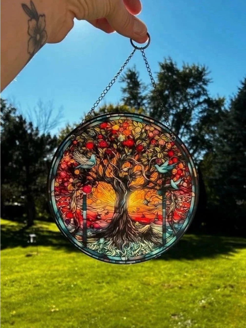 Stained Glass Tree of Life Suncatcher - Vibrant Multicolor Home Art